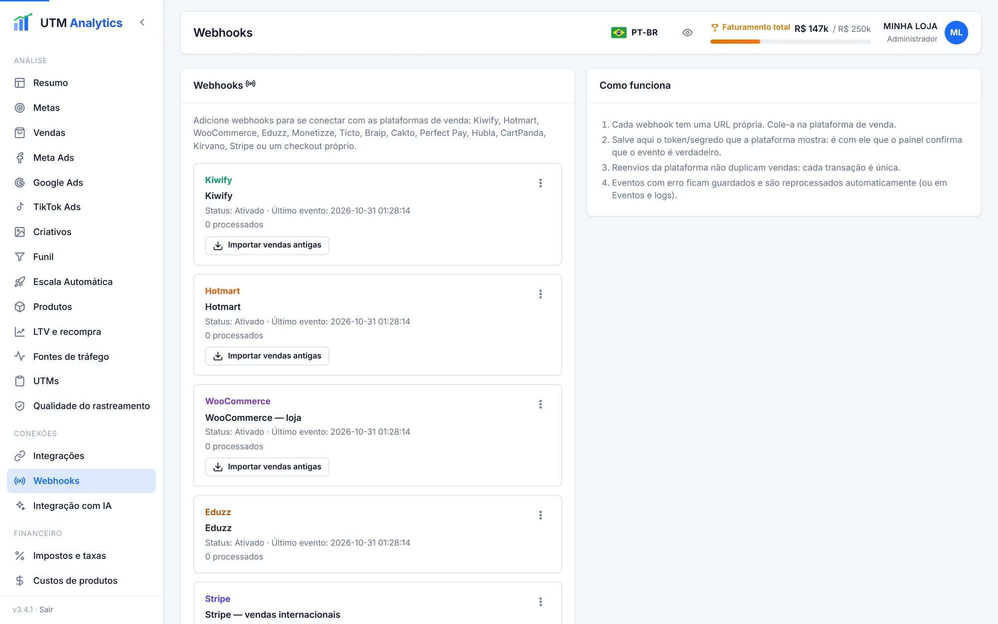 Webhooks das plataformas de venda